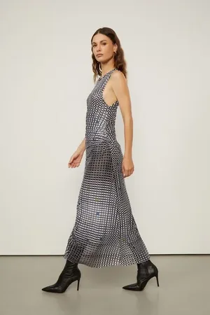 Animale Vestido De Tule Estampado Midi Xadrez Cromo Est Xadrez Cromo Glitch e Future