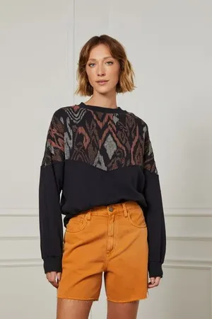 Animale Moletom Raglan Ikat Com Glitter Preto