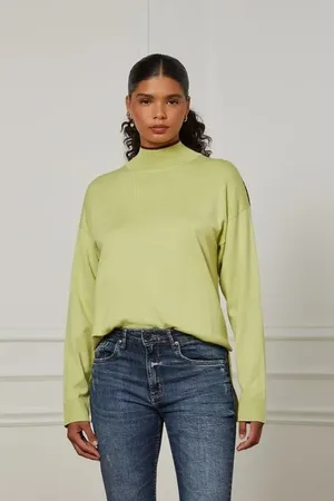 Animale Blusa De Tricot Manga Longa Com Detalhes Contrastantes Verde Pear