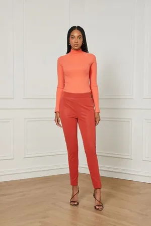 Animale Calça Skinny Like Leather Com Ziper Na Lateral Vermelho Terroso