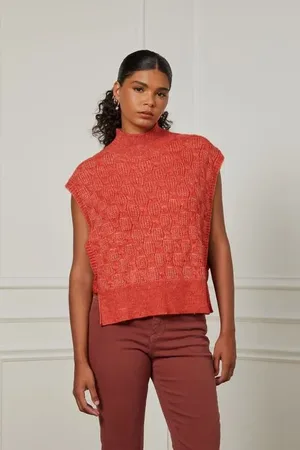 Animale Colete De Tricot Com Laterais Abertas Vermelho Terroso