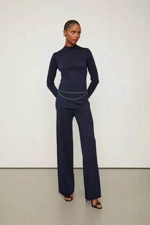 Animale Calça De Tricot Lurex Loose Azul Eclipse