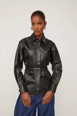 Animale Camisa De Couro Costas Vazadas Amarracao Preto