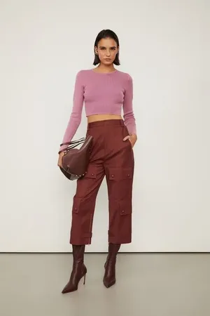 Animale Blusa De Tricot Washed Manga Longa Cropped Rosa Primula