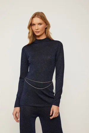 Animale Túnica De Tricot Com Lurex Azul Eclipse