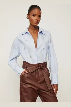 Animale Camisa Com Bordado De Pedra Azul Branco