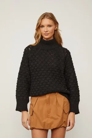 Animale Casaco De Tricot Gola Alta Ponto Diferenciado Preto