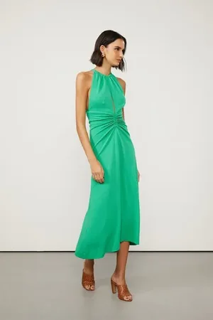 Animale Vestido De Malha Crepe Midi Verde Com Cut e Franzido Verde Folha
