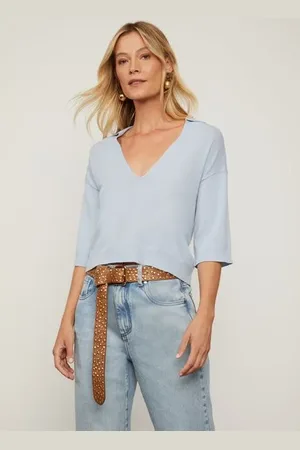Animale Camisa De Tricot Gola Polo Com Ombro Deslocado Azul Pale
