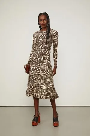 Animale Vestido Midi Manga Longa Vitral Est Pois Vitral Cafe e Creme