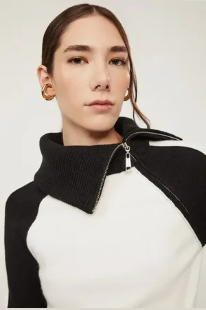Animale Casaco De Tricot Bicolor Detalhe Gola Zíper Preco Branco