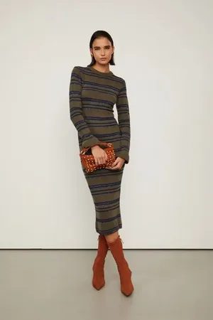 Animale Vestido De Tricot Midi Mix Lurex Listras Verde Figo Azul Eclipse Lurex