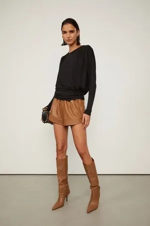 Animale Blusa Manga Longa De Jersey Preta Cintura Franzida Preto