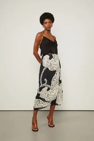 Animale Saia De Georgette Pesado Midi Pareô Estampada Est Lenco Pantera Preto e Branco