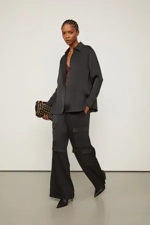Animale Calça Cargo Acetinada Preta Preto