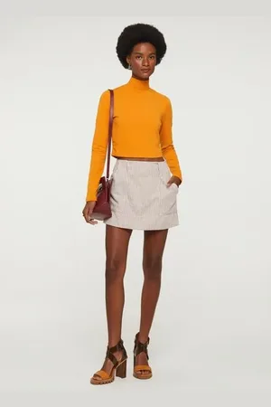 Animale Cropped De Manga Longa Com Gola Alta Caramelo Caramelo Deserto