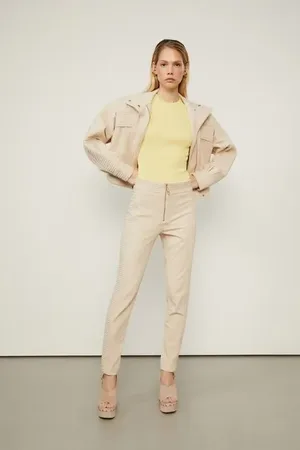Animale Calça Skinny De Malha Estruturada Bege Recorte Nervura Bege Sand