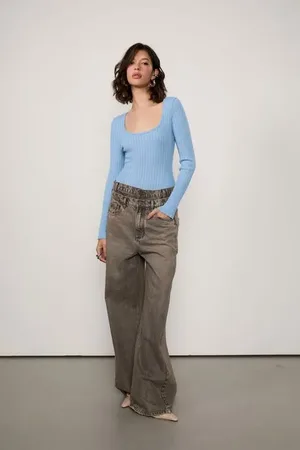Animale Calça De Jeans Wide Leg Cós Removível Black Jeans Medio