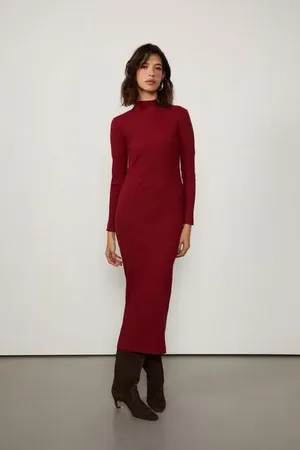 Animale Vestido De Malha Canelada Manga Longa Basic Marrom Ruibarbo
