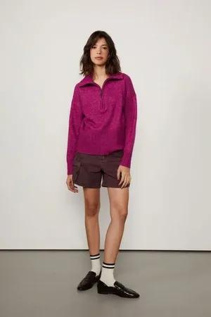 Animale Pull De Tricot Com Gola De Zíper Rosa Primula
