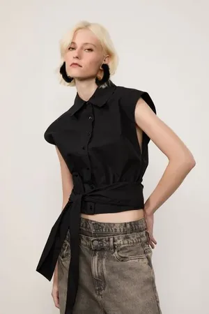 Animale Camisa Cropped Com Amarração Preto