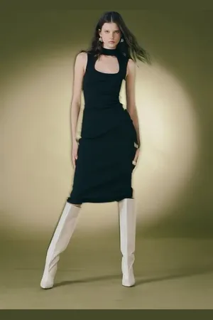 Animale Vestido De Tricot Midi Abertura No Decote Preto