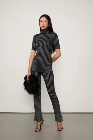 Animale Blusa De Tricot Com Lurex Gola Alta e Manga Curta Preto