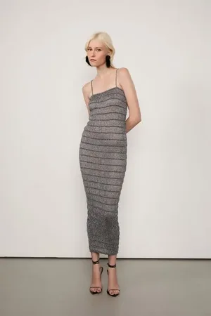 Animale Vestido De Tricot Com Lurex Midi Franzidos Prata