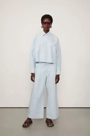 Animale Camisa Em Cotton Recortes Color Azul Pale