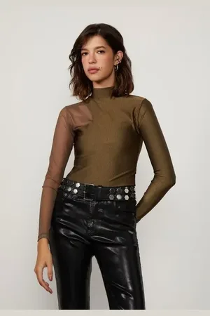 Animale Blusa De Malha Manga Longa Canelada Com Tule Verde Figo