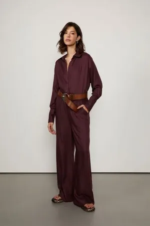Animale Calça De Crepe Cós Com Elástico e Barra Larga Marrom Grape