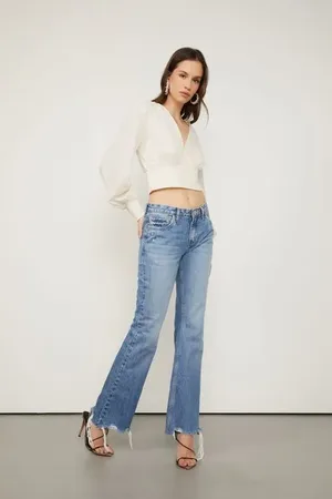 Animale Calça Jeans Boot Cut Com Barra Destroyed Jeans Medio