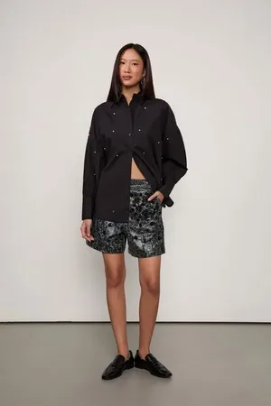 Animale Camisa De Tricoline Com Bordados De Pedraria Preto