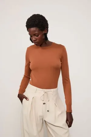 Animale Blusa De Tricot Básica De Manga Longa Marrom Biscoito