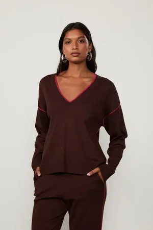 Animale Blusa De Tricot Gola v Com Contraste Marrom Cafe