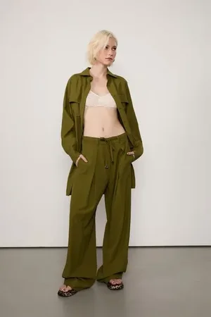 Animale Calça Alfaiataria De Pregas Com Cinto Verde Figo
