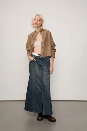 Animale Saia De Jeans Longa Com Nesgas e Fenda Frontal Jeans Escuro