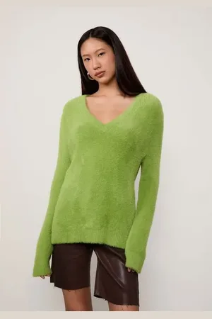 Animale Pull De Tricot Over Com Pelinho e Decote v Verde Chicoria