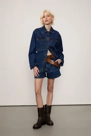 Animale Bermuda De Jeans Trapézio Detalhe Botões Jeans Escuro