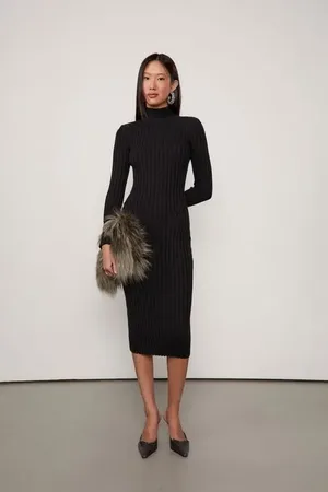 Animale Vestido De Tricot Midi Com Manga Longa Preto