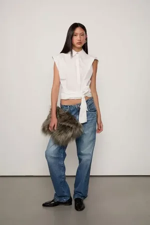 Animale Camisa Cropped Com Amarração Branco