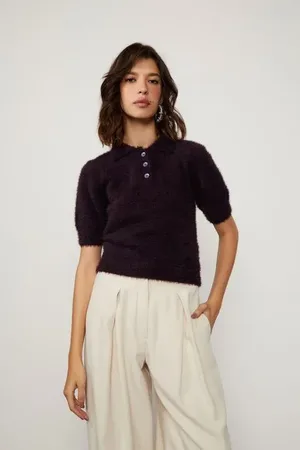 Animale Blusa De Tricot Polo Pelinho Marrom Grape