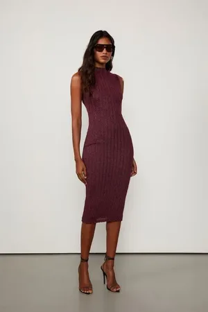 Animale Vestido De Tricot Midi Com Transparência Marrom Grape