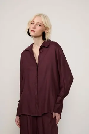 Animale Camisa De Crepe Com Punho Largo Marrom Grape