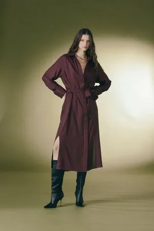 Animale Vestido De Crepe Midi Com Vista De Botões Marrom Grape