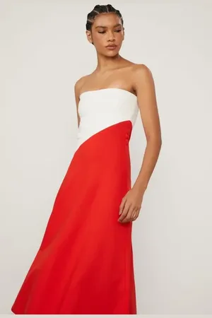 Animale Vestido De Malha Midi Bicolor Sem Alça Vermelho Fiery