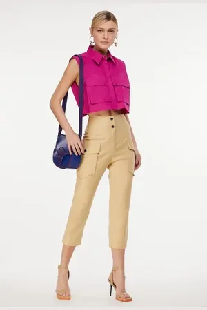 Animale Calça De Viscose Bolso Lateral Color Bege Taupe