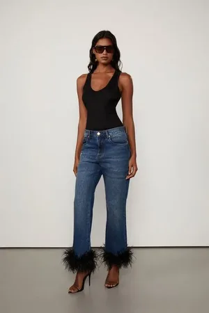 Animale Calça De Jeans Ankle Flare Plumas Na Barra Jeans Medio