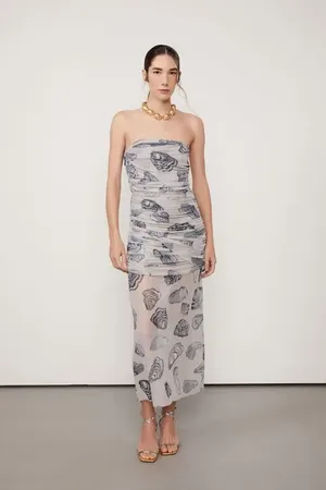 Animale Vestido De Tule Estampado Sem Alca Est Fig Ostra Betula g