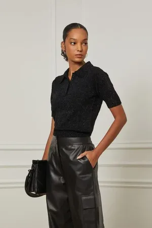 Animale Blusa De Tricot Com Paetê e Decote Abotoado Fancy Preto Preto
